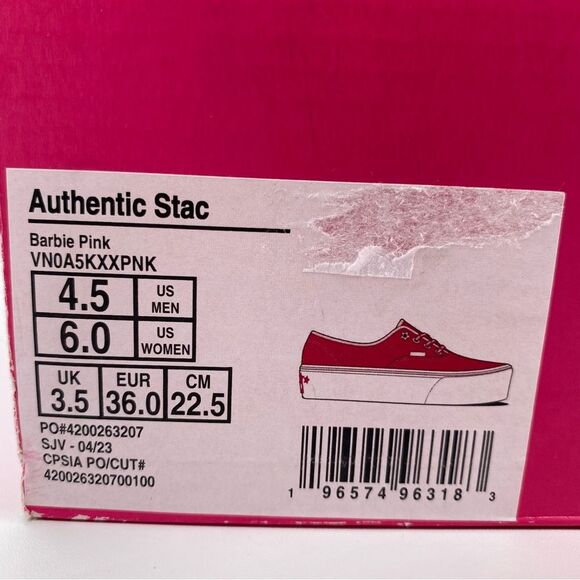 Vans x Barbie Authentic Stackform 'Pink' Skate Women's Sneakers | Size:  6 - Picture 14 of 15